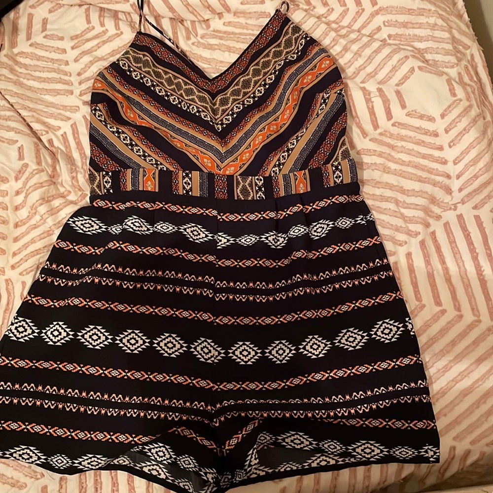 Crisscross Aztec printed romper